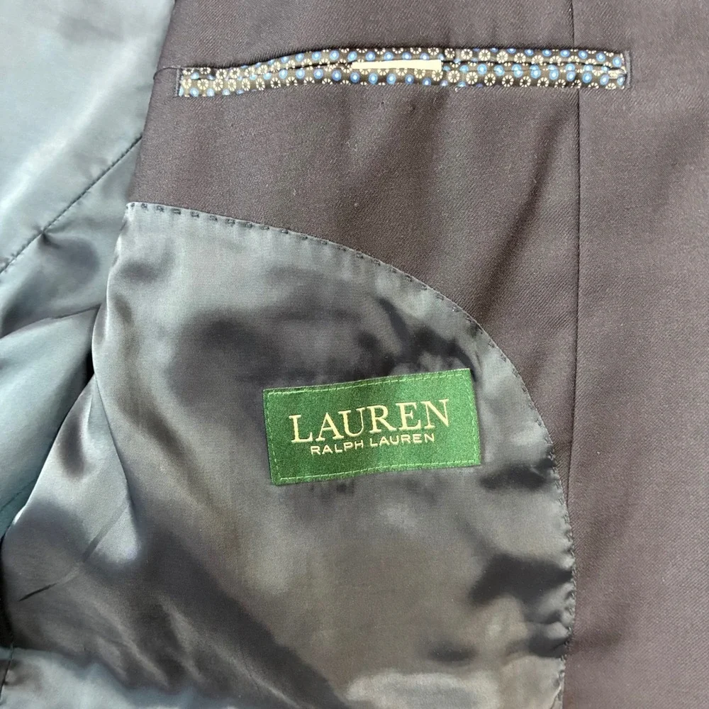 Lauren Ralph Lauren Mens Navy Blue Wool Blend Blazer Gold Crest Buttons 46L